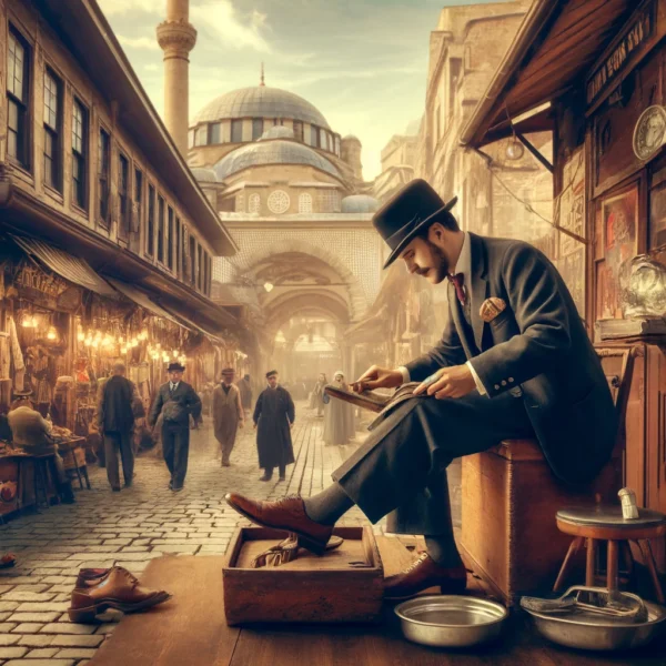 Bild "Vintage Schuhputzer am Grand Bazar Istanbul - Kunstdruck"